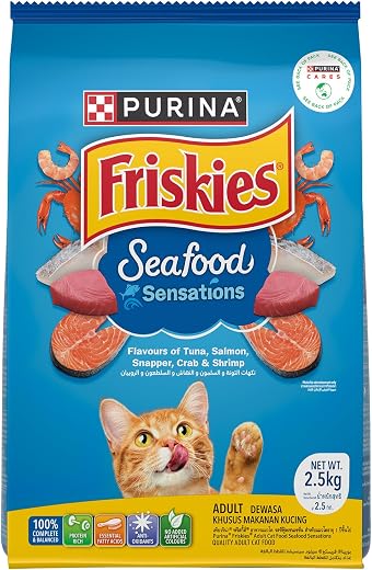 Purina Friskies Seafood Sensations Adult Dry Cat Food, 2.5kg, Contains Tuna, Salmon, Snapper, Crab & Shrimp Flavours