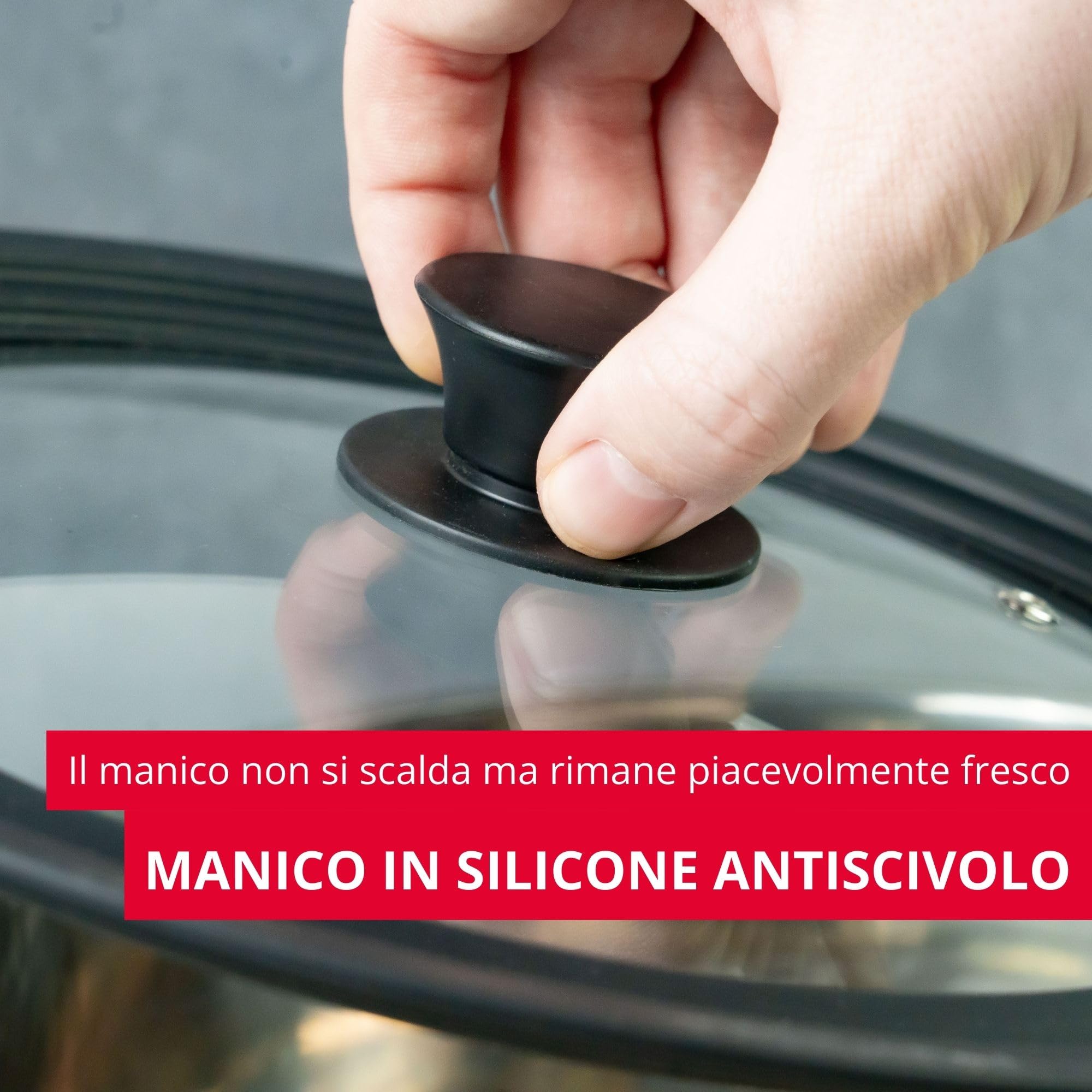 Westmark Coperchio universale con bordo in silicone - Versatile per pentole e padelle con Ø da 24 a 28 cm, vetro di sicurezza resistente al calore - 290 × 290 × 51 mm