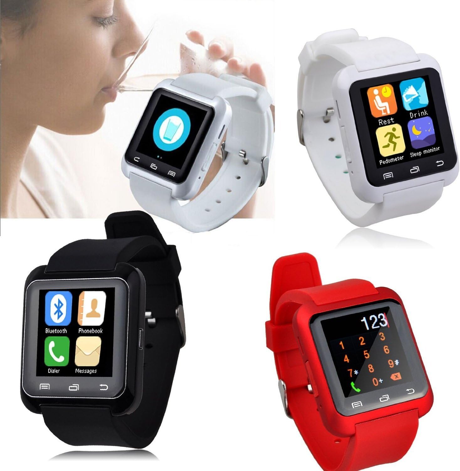 Yescrown Bluetooth Android Wrist Watch U8 Smart Watch Vibrating Alert Remote Control Smartphone Watch for Samsung Iphone (Red)