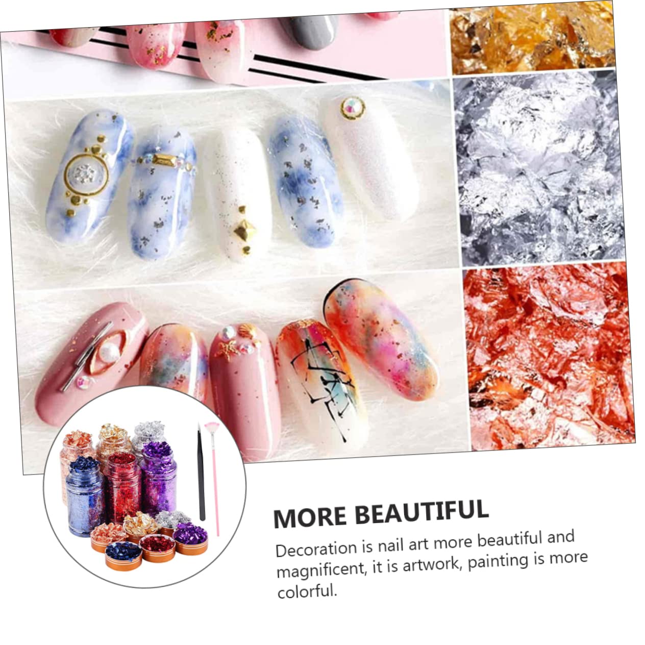 Housoutil 3 Juegos Lámina de oro para decoración de uñas. láminas de uñas arte de uñas copos de papel de aluminio para hacer joyas pegatinas de uñas decoraciones de uñas Flash