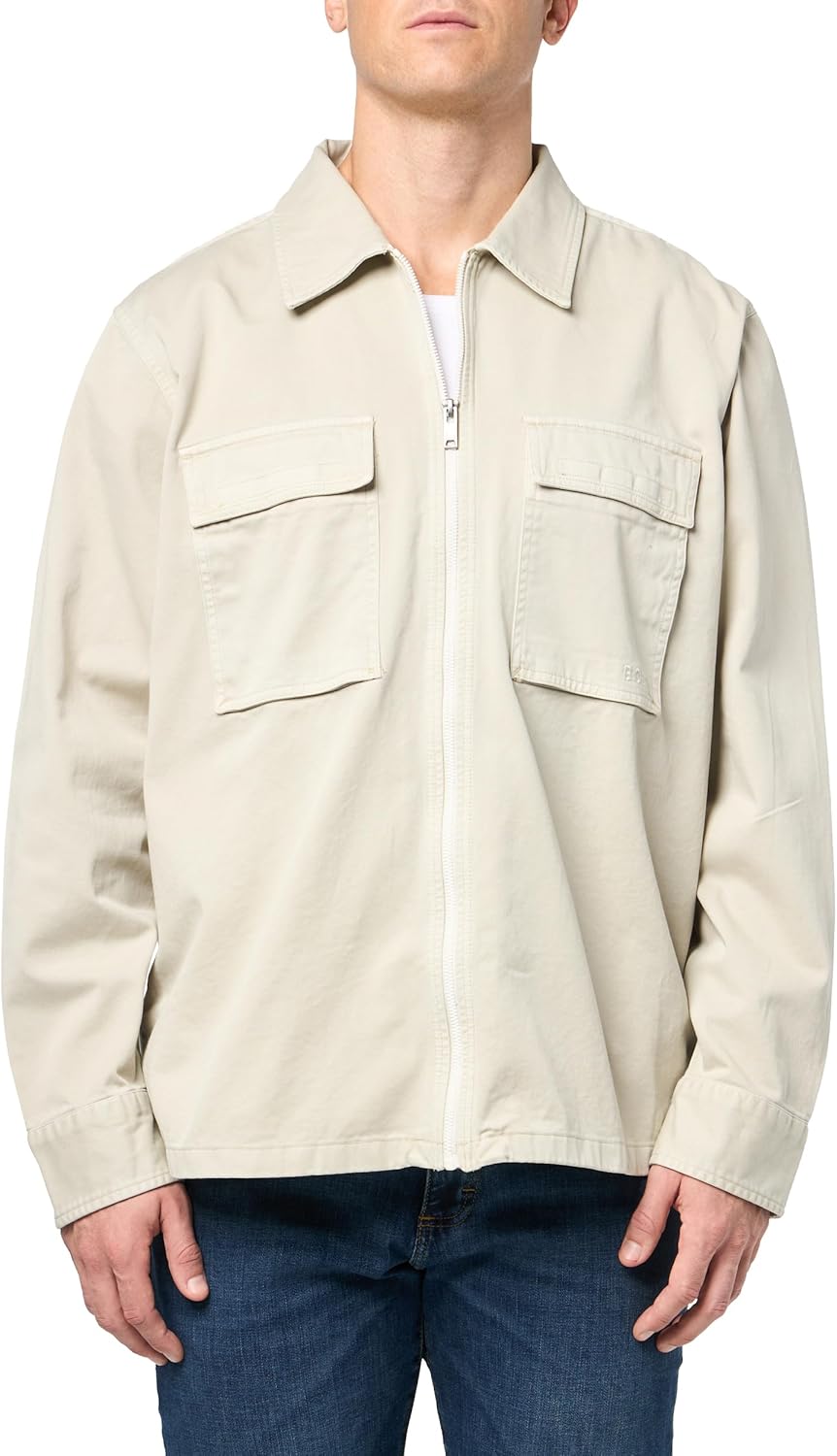 BOSS Men's Twill Cargo Pocket Zip Up Overshirt