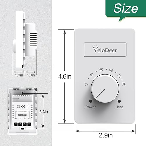 Miniatura 6 de Doble voltaje (110V-265V) Termostato eléctrico manual del calentador de zócalo de 4 hilos para el hogar