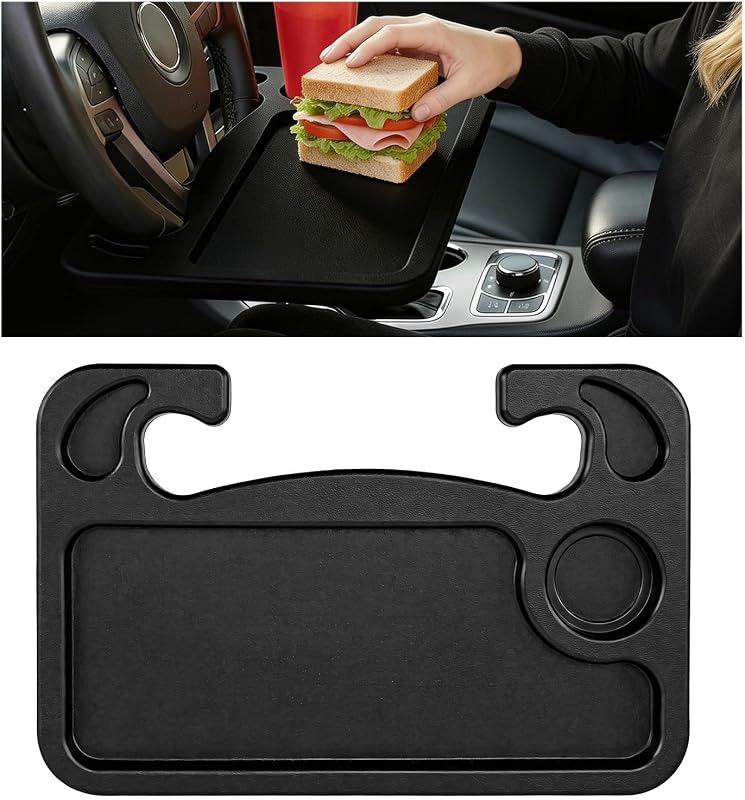 Car Steering Wheel Desk for Laptop, Auto Tray for Eating Writing | Portable Double Sided Design, with Pen and Drink Holder, for Eating Food Writing Work, Multipurpose Travel Car Accessories