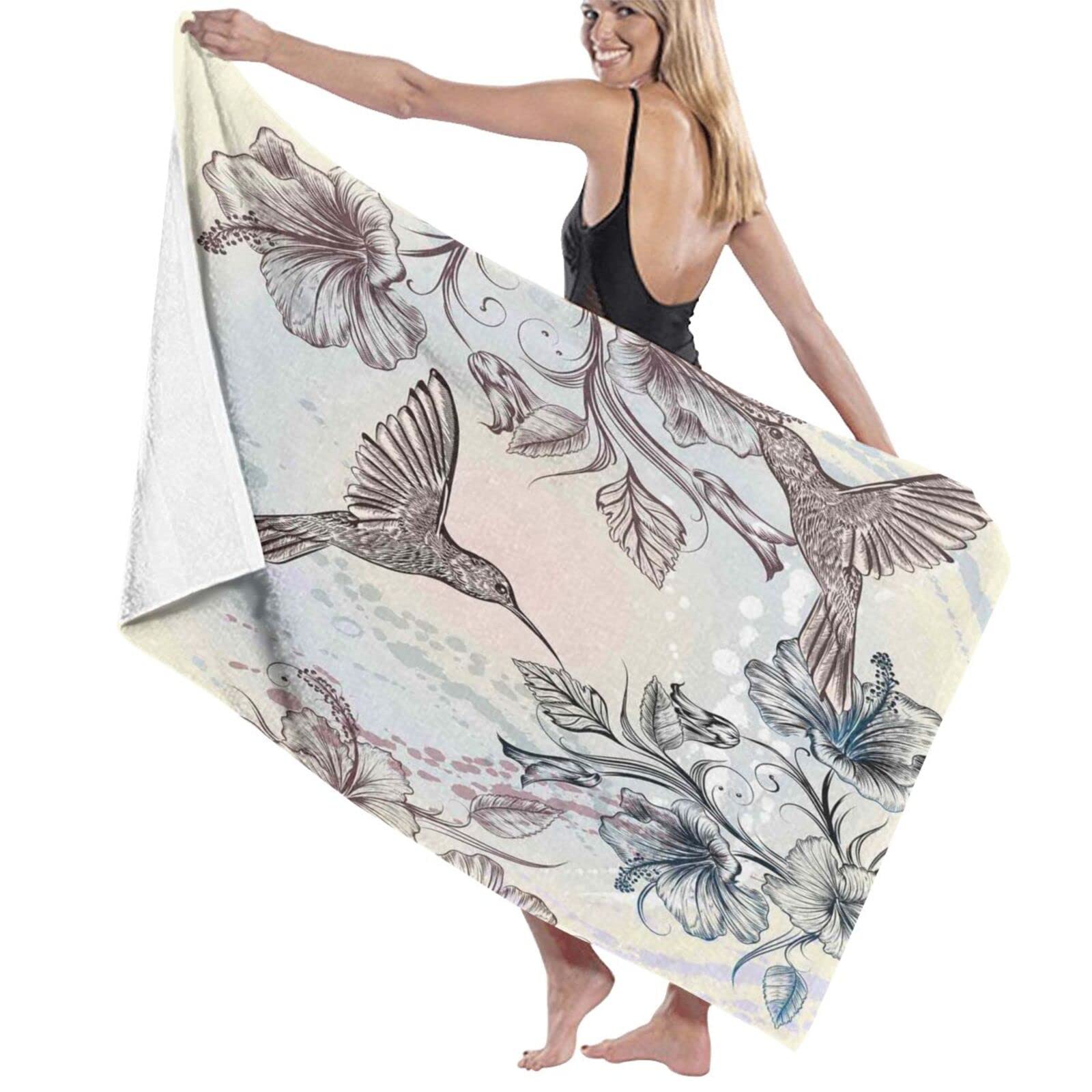 Serviette de bain 80 x 130 cm fleur d'hibiscus et oiseaux pour le voyage
