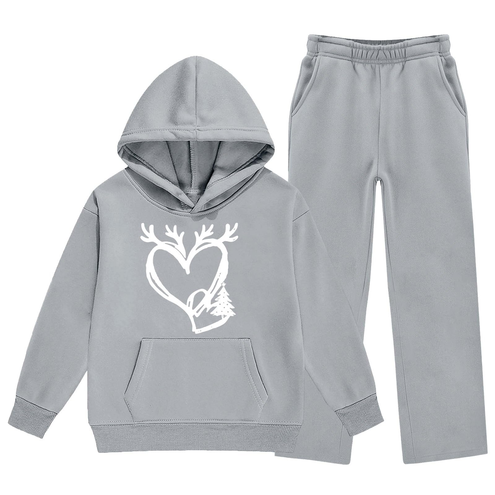 WINWUQB - Tuta da ragazza con cappuccio e pantaloni a gamba larga | Accogliente Scuola Sport 2 Pezzi Outfit Maglione Pantaloni Vacanza Autunno Inverno Casual Traspirante Bambini Tuta