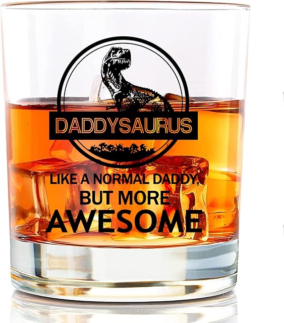 Joymaking Dad Gifts, Daddysaurus Whiskey Glasses for Men Him, Best Dad New Dad Gifts for Fathers Day Baby Shower Gifts Birthday Gifts from Daughter Son for Dad, 10 oz
