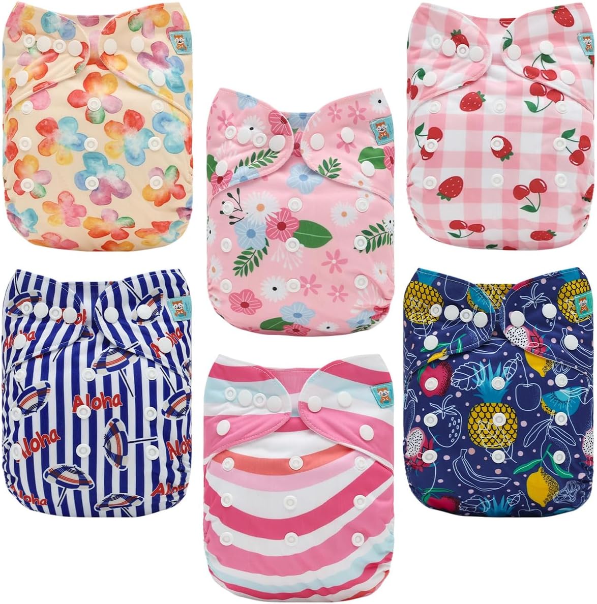 ALVABABY Baby Cloth Diaper 6 Pack with 12 Inserts One Size Cloth Diaper Covers Adjustable Washable Reusable for Baby Girls and Boys