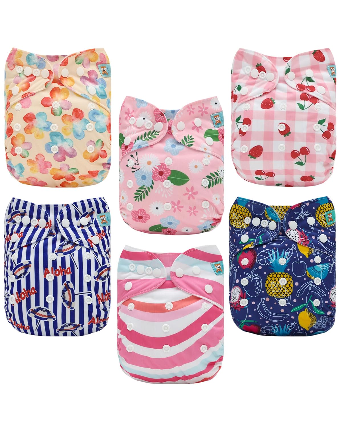 ALVABABY Baby Cloth Diaper 6 Pack with 12 Inserts One Size Cloth Diaper Covers Adjustable Washable Reusable for Baby Girls and Boys