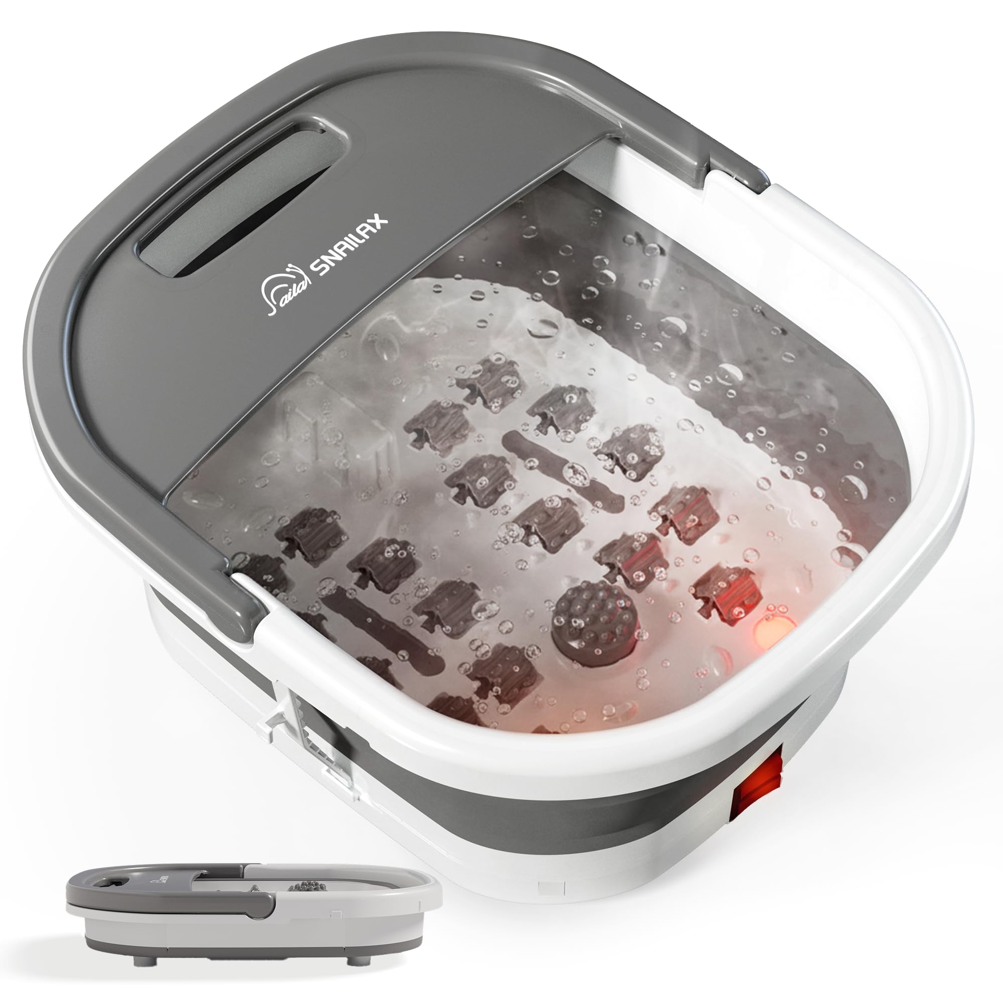 Snailax Bain de Pieds Massant Chauffant, Bain de Pieds Électrique Pliable avec Bulles et Massage Vibrant, Température Réglable de 25 à 42°C, Spa pour les Pieds, Cadeau pour Femme et Homme