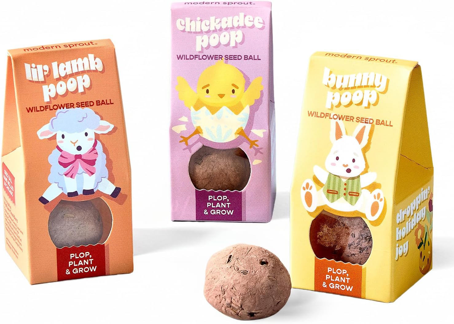 Modern Sprout Wildflower Seed Ball Poop - Eco-Friendly Gift - Non-GMO Hand-Rolled Clay Seed Bombs w/Wildflower Seeds - Plop Plant & Grow Gardening Gift Set for Kids & Adults - (Easter Plop-Pack of 3)