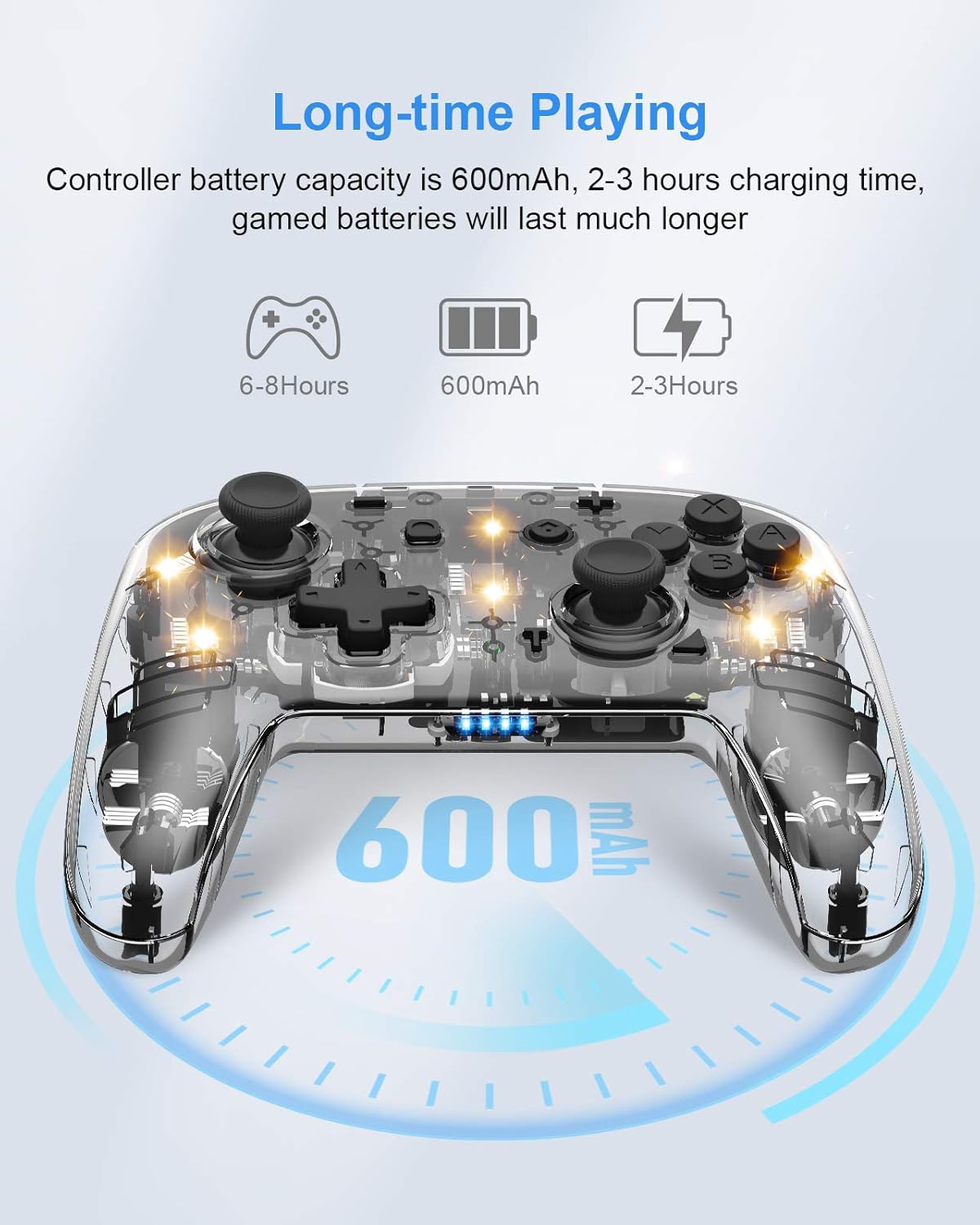 Binbok Wireless Pro Controller YS10 showing battery capacity and charging time