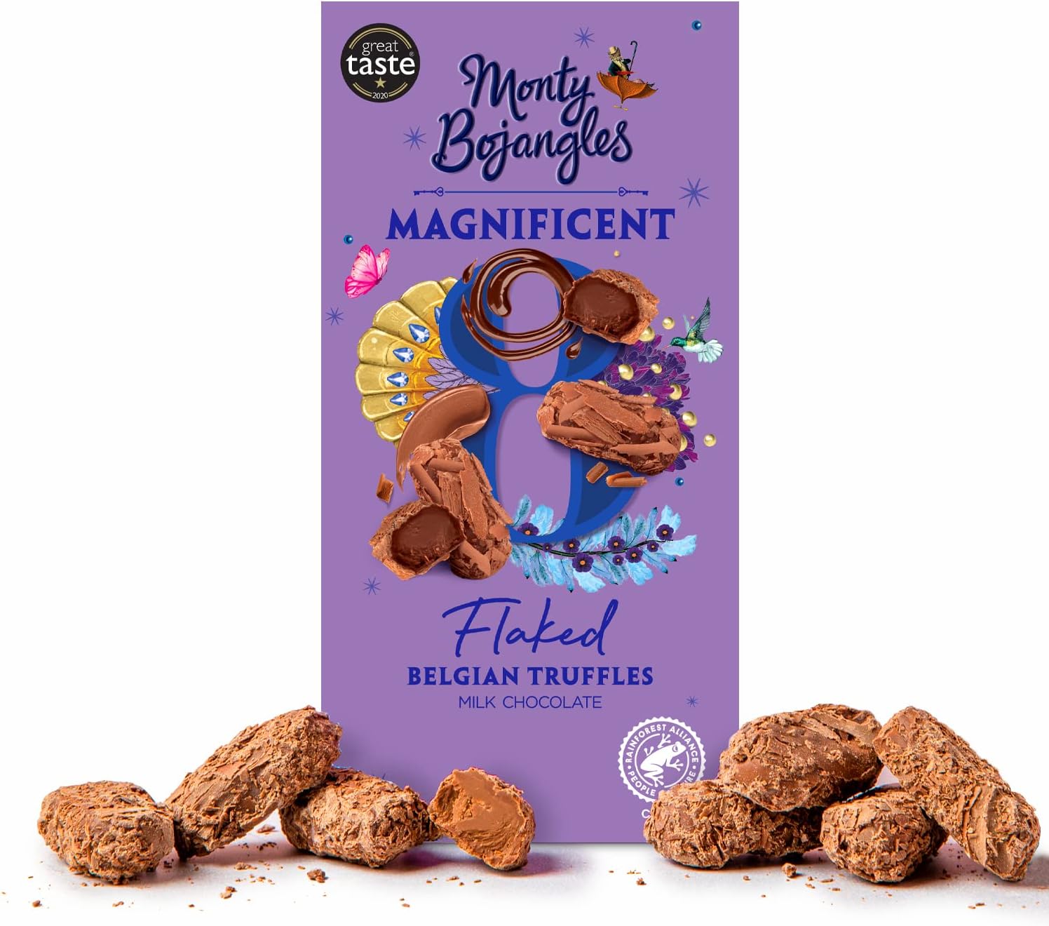 Monty Bojangles Luxury Flaked Belgian Milk Chocolate Truffles (8 Pack) - Belgian Chocolate Flake Covered Truffles Gift Box - Cocoa Dusted Truffles