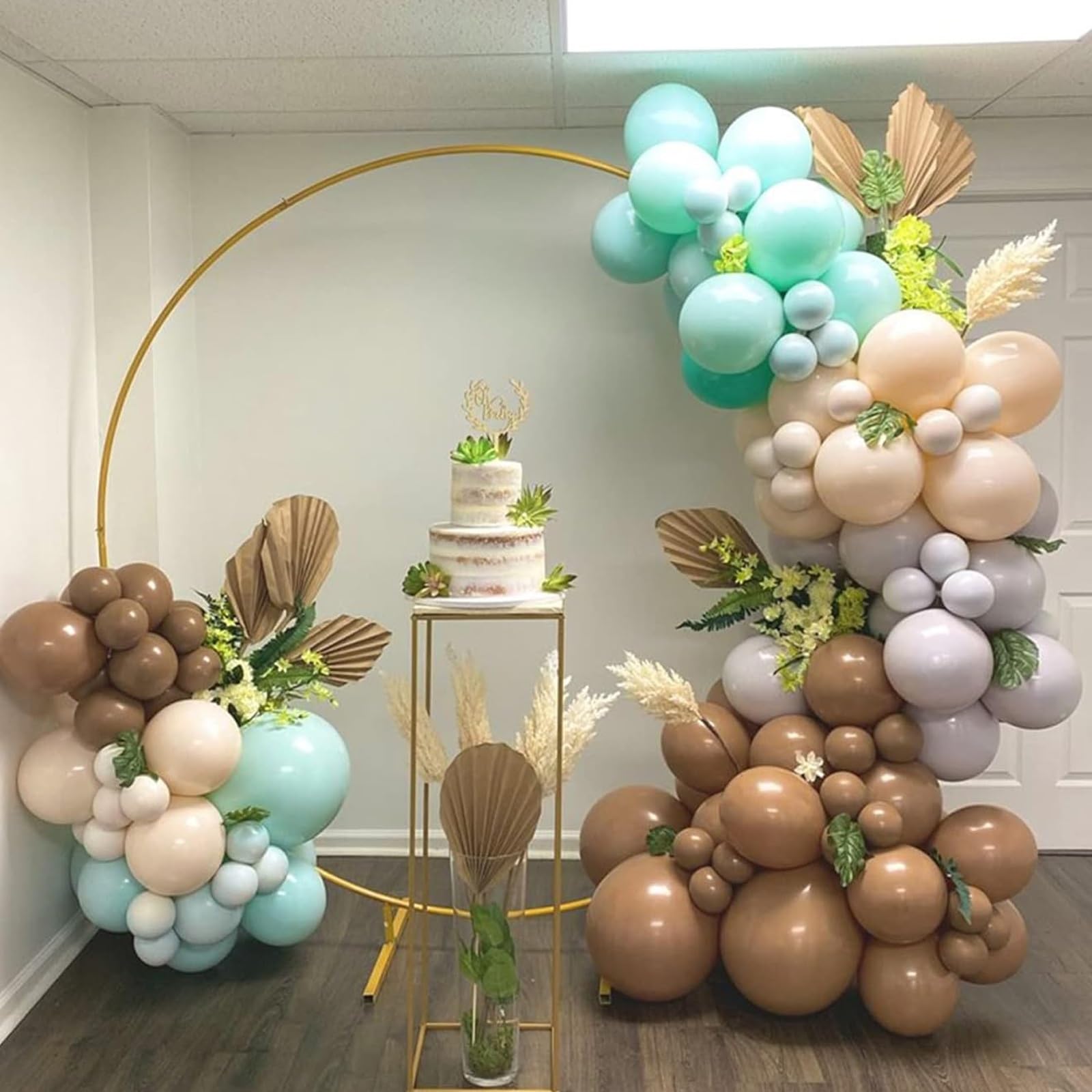 HJXGQJM Okrągły stojak na tło, metalowy okrąg, łuk ślubny, tło, stojak na balon, łuk, odpowiedni na przyjęcie urodzinowe, ślub, duży łuk weselny na ceremonię, złoty/biały (biały, 120 cm)