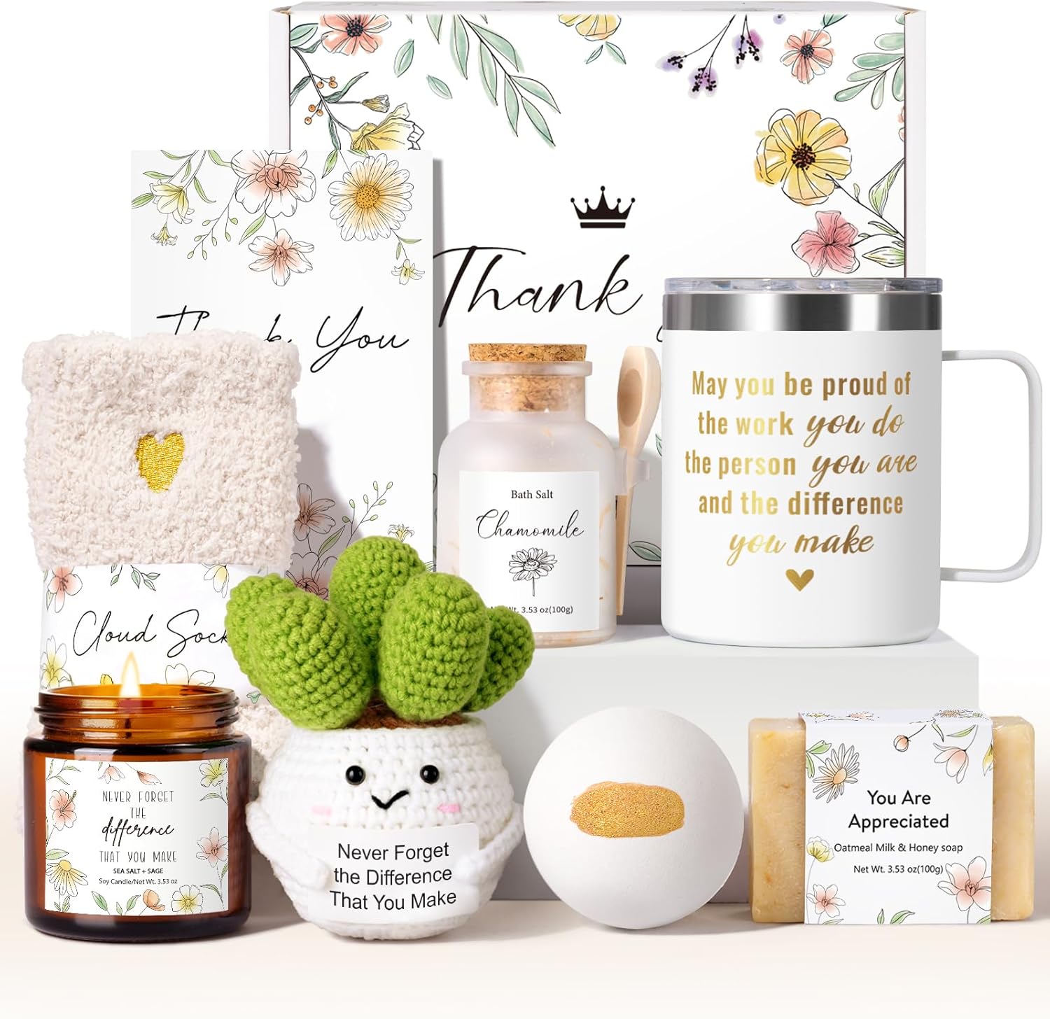 Employee Appreciation Gifts for Coworkers, 9PCS Thank You Gifts for Women, Teacher Appreciation Gift, Thank You Gift Basket for Women Teachers Friends Boss Nurse Secretary with Thanks Tumbler Cards