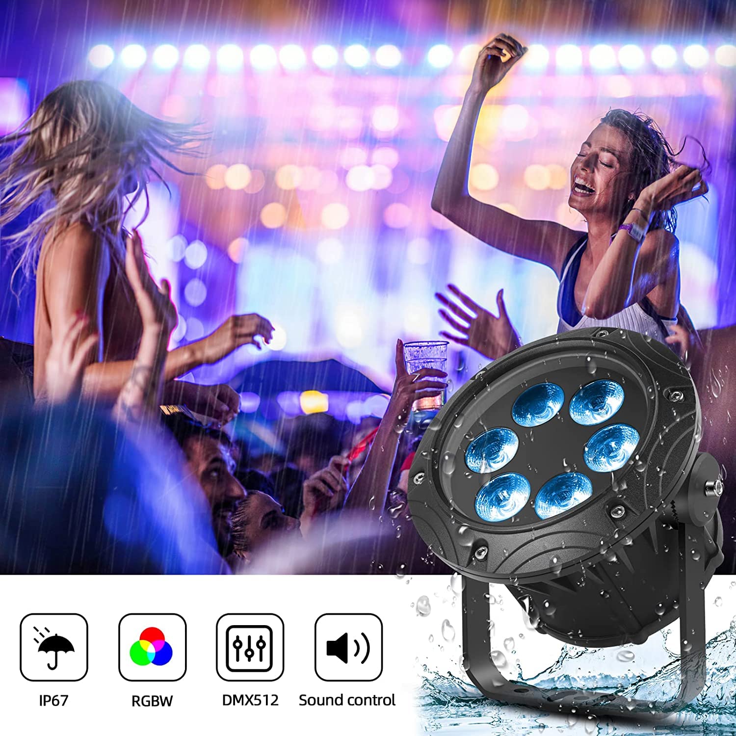 100W LED Par IP67 Waterproof Stage Lights, DMX512 Sound Activated Control RGBW for Outdoor Concert Club KTV Music Show Garden Wedding (4 Packs)