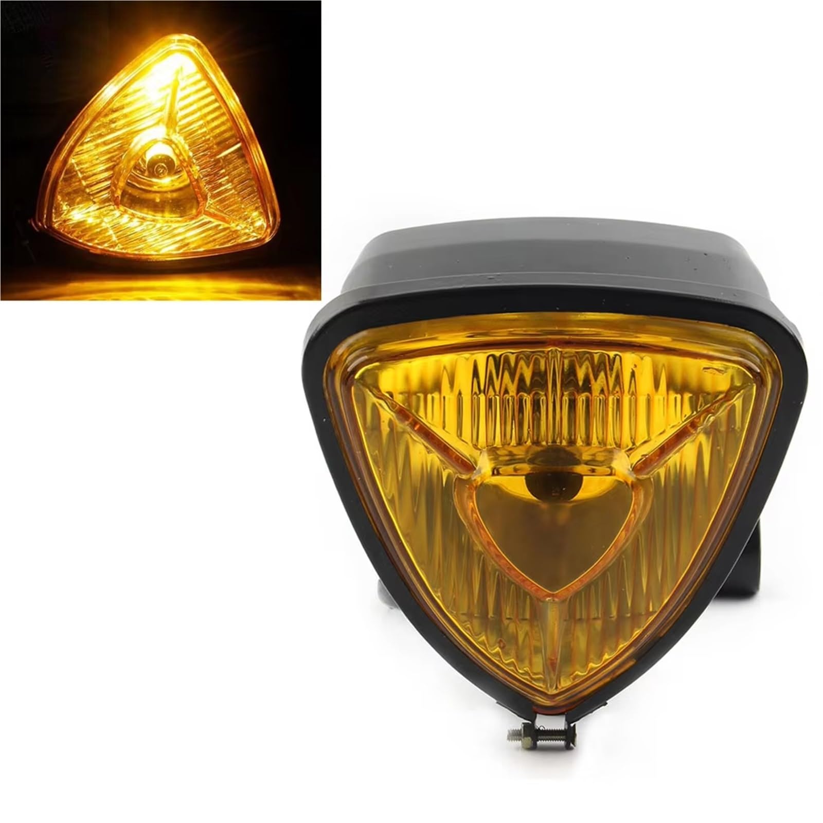 Feux Avant Moto pour Chopper pour Bobber pour Custom pour Cafe pour Racer Phare Avant Triangulaire 12 V pour Moto Phare Avant Moto(Amber)
