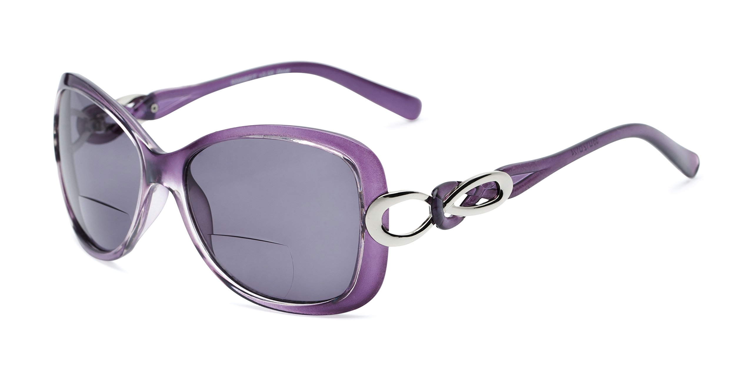 com Reading Sunglasses: The Delia Bifocal Reading Sunglasses Metal Retro Square Style for Women - Purple with Smoke, 1.50-image-7