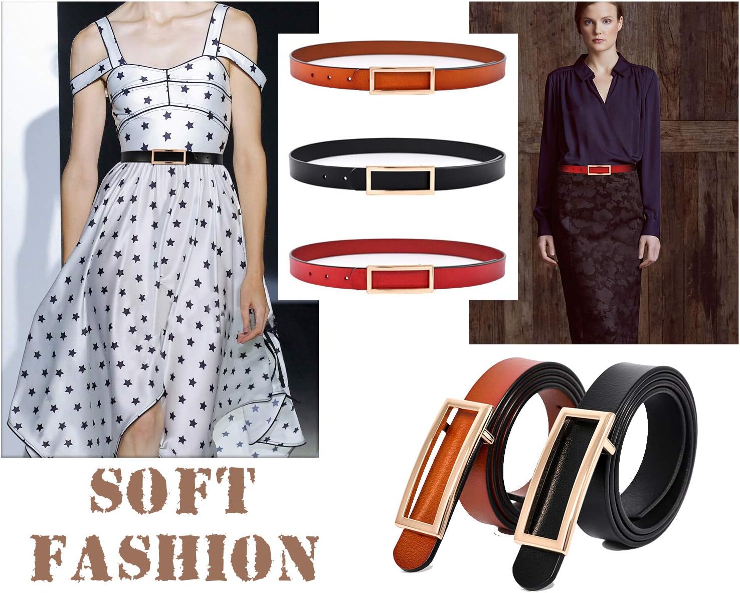 Genuine Leather Belt for Women Waist Skinny Dress Belt for Jeans Pants 0.93" Width Black Red Brown White - Image 4