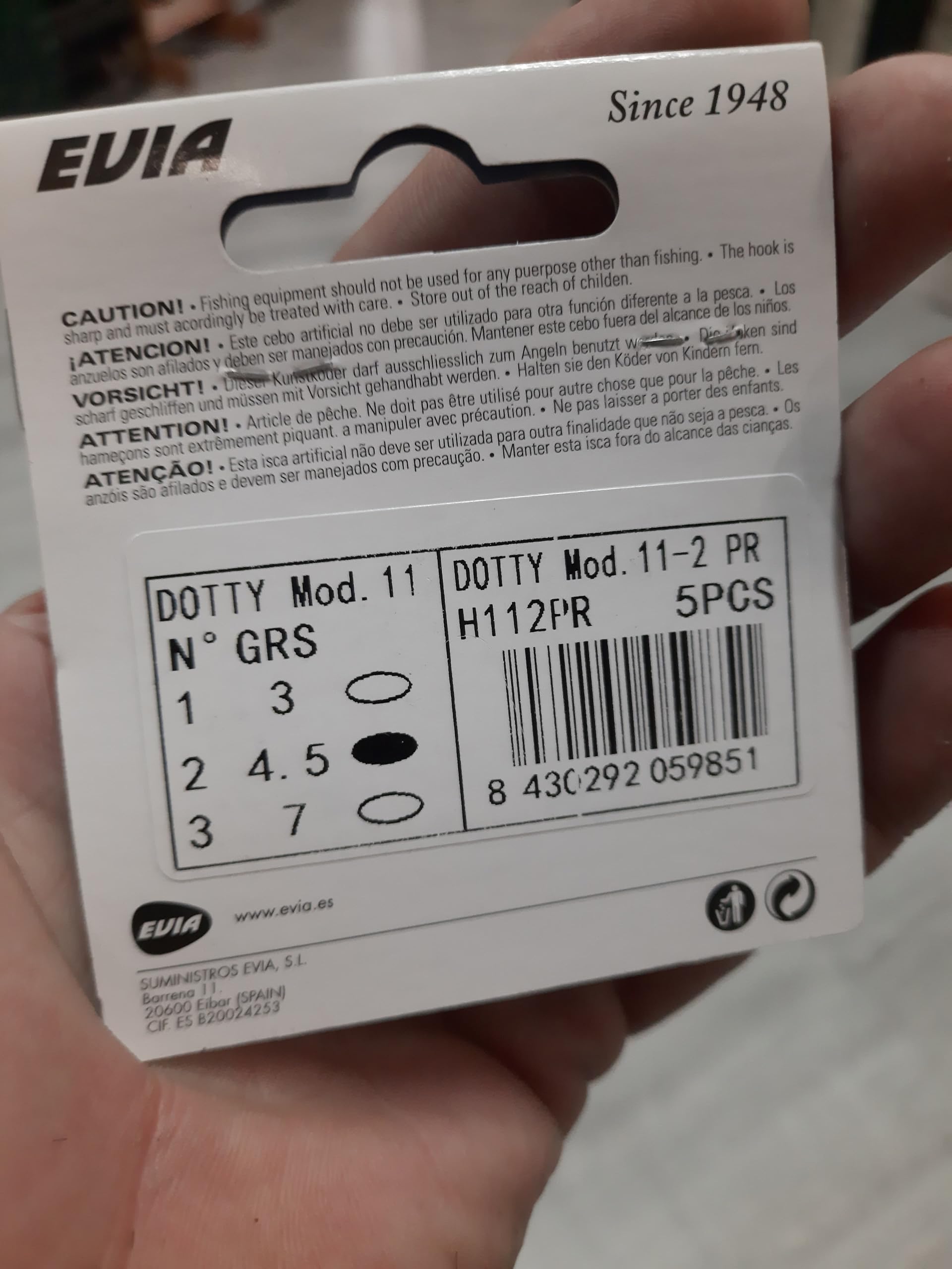 Cucharilla de Pesca EVIA Dotty 11-2 4,5GR 5 Piezas Puntos Rojos