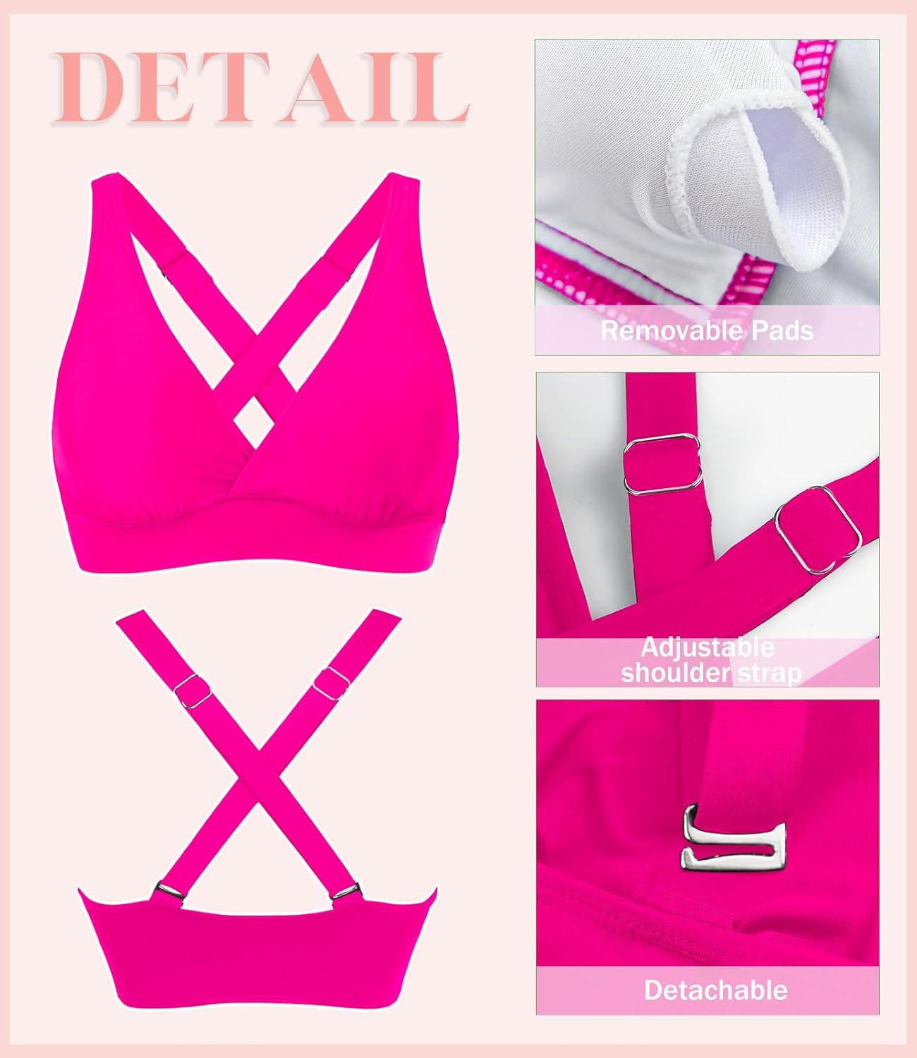 Women's Sporty Adjustable Wide Straps Bikini Top Large Bust Criss Cross Back Supportive Swimsuit Tops Only