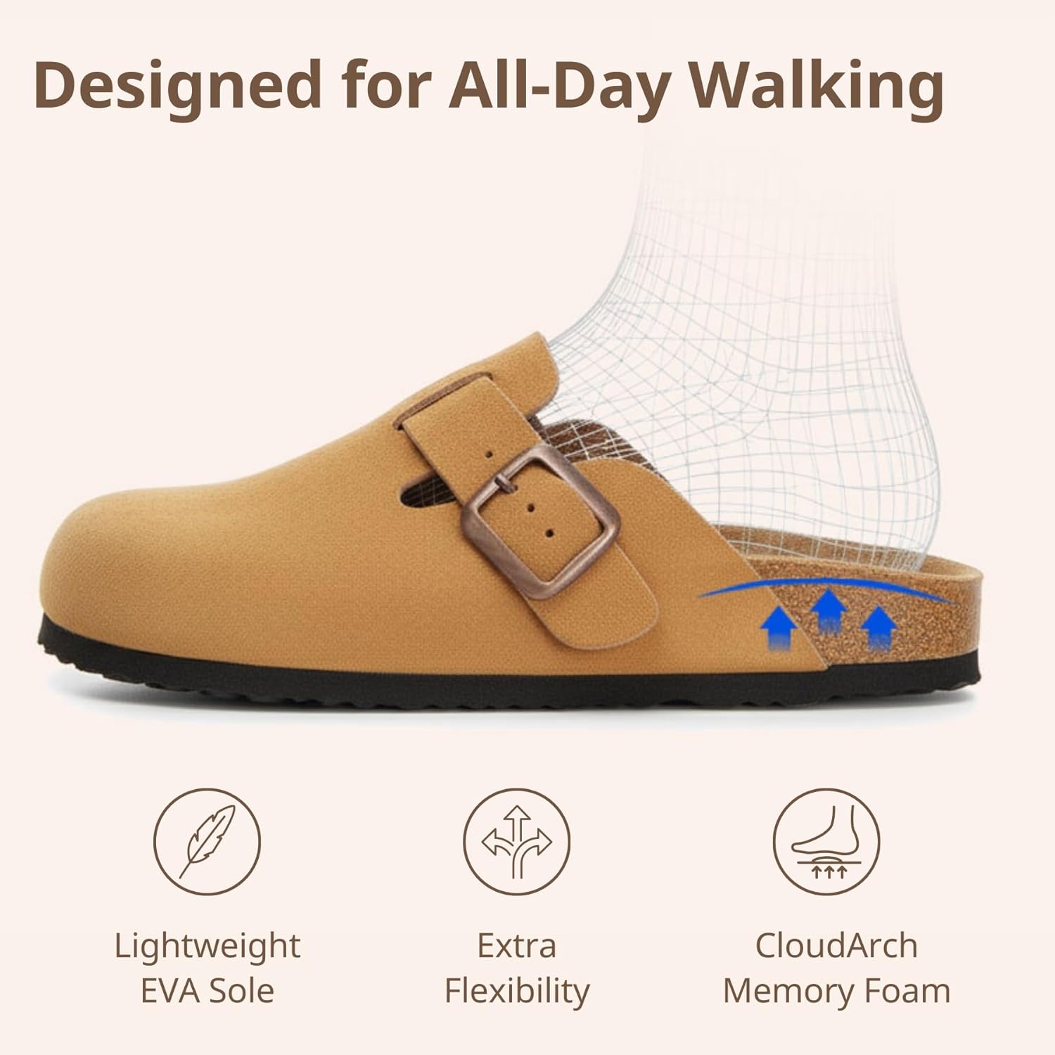 Trary Suede Clogs for Women Potato Shoes with Cork Footbed Memory Foam Clogs Comfortable Slip On Women's Mules - Image 4