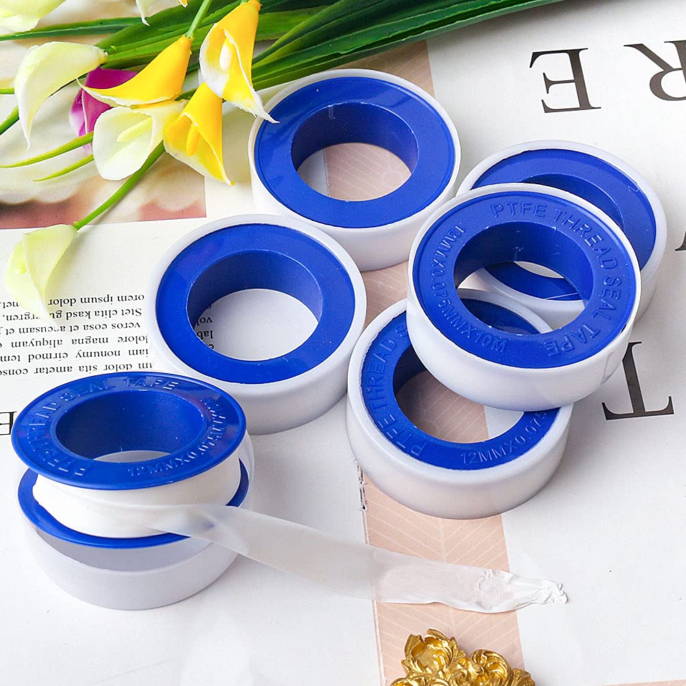 6 Rolls Plumbers Tapes, 1/2 Inch(W) X 394Inches(L) PTFE Teflon Tape Plumbing Waterproof Thread Seal Tapes High Temperature Industrial Sealant Tape for Water Pipe, Shower Head (White): Industrial & Scientific