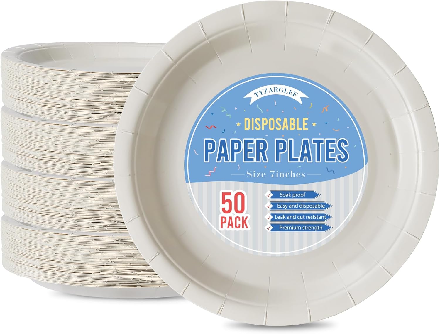 Tyzarglef Disposable Paper Plates Ivory, 50 Count 7