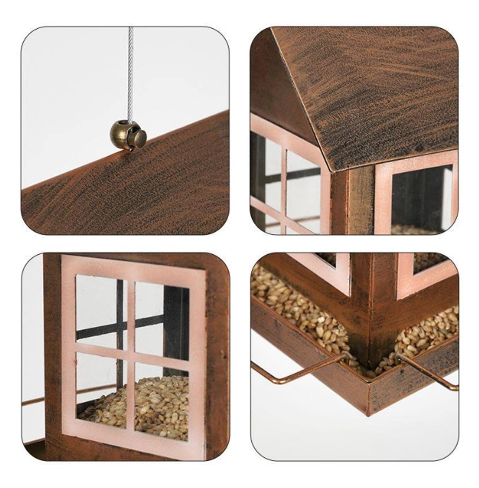 Hängendes Vogelfutterhaus aus Metall for den Außenbereich, wetterfest, großes Fassungsvermögen for Wildvögel auf der Gartenterrasse