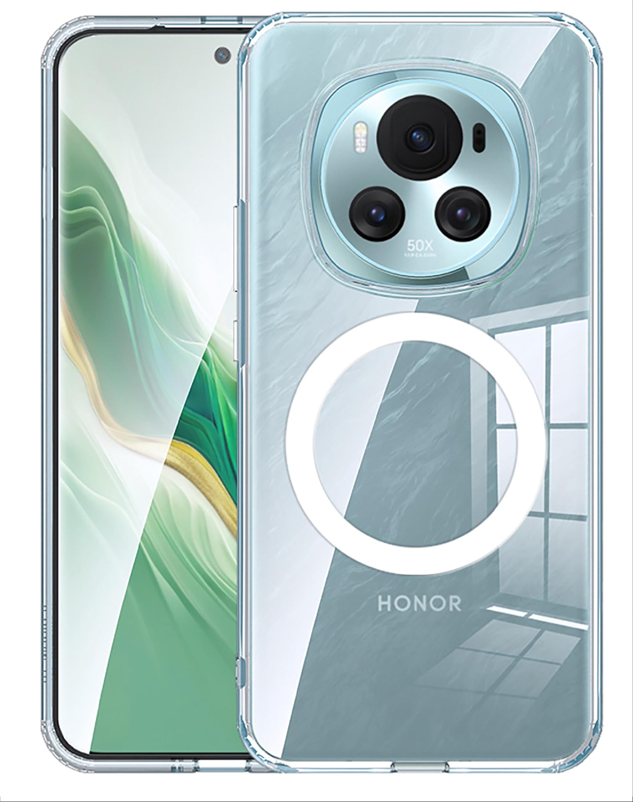 GIOPUEY Magnetic Case for HONOR Magic 6 Pro, Cover compatible Magnetic, Transparent PC Back + TPU Bumper Shockproof Phone Cover - Clear
