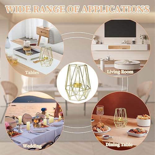 Miniatura 5 de 1 portavelas votivas geométricas doradas, portavelas huecos de metal para velas de té, soporte de vela para boda, mesa de Navidad, centro de mesa,