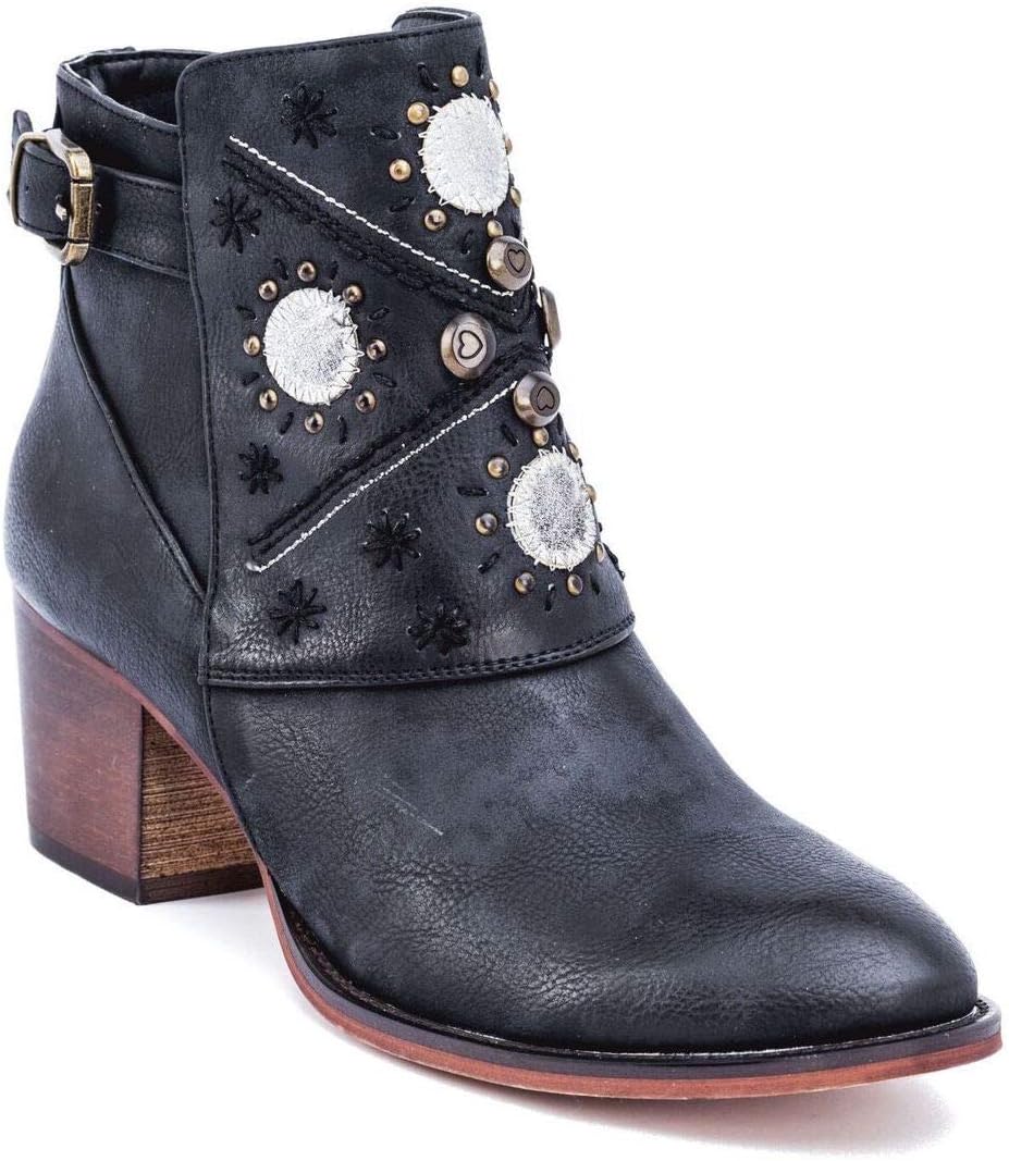 Gc Shoes Austin Western Ankle Boots - Zip-Up Metal Studded Stacked Heel Boot