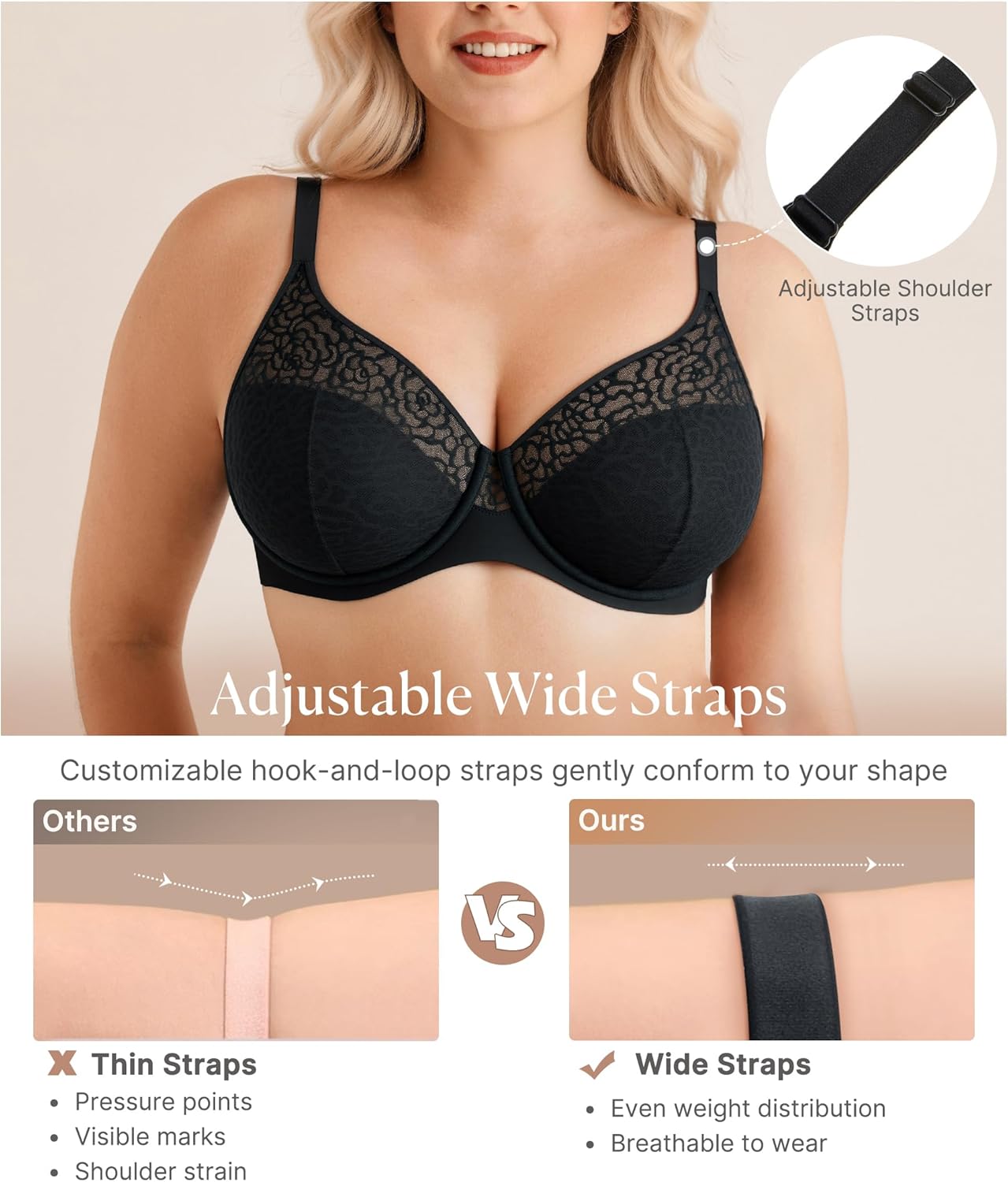 BRABIC Minimizer Bras for Women Full Coverage Plus Size Floral Lace Bra with Underwire Support for Large Bust - Image 2