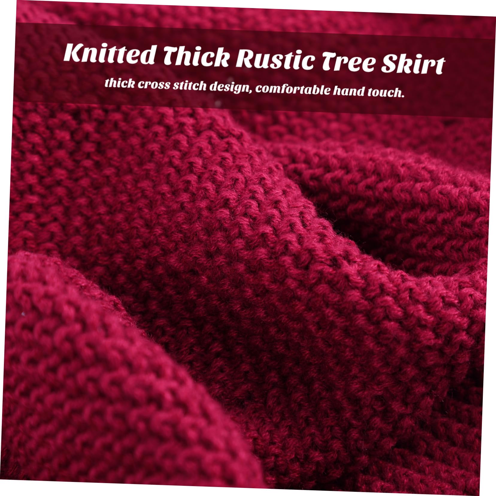 Cabilock Gonna Per Albero Di Natale Rosso Vino in Lana Lavorata a Maglia 120 Cm Di Diametro, Grembiule Decorativo Per Albero Natalizio Da Interno Per Casa, Negozi e Hotel