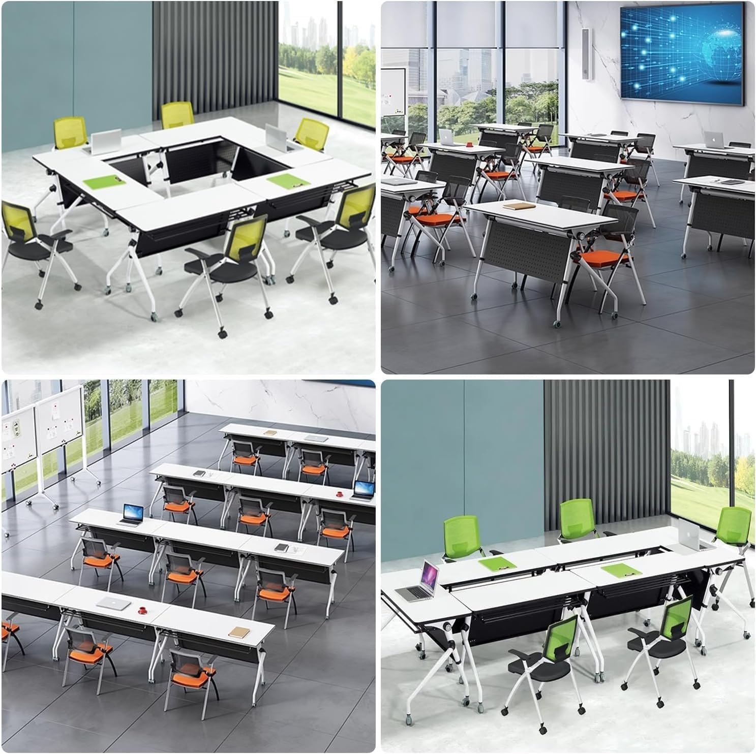 Klappbarer Konferenzzimmertisch mit Klappdeckel, modern, groß, mobiler Konferenztisch für Büro, Studium, Arbeiten, leise Räder und Eisenblech, 1,8 m