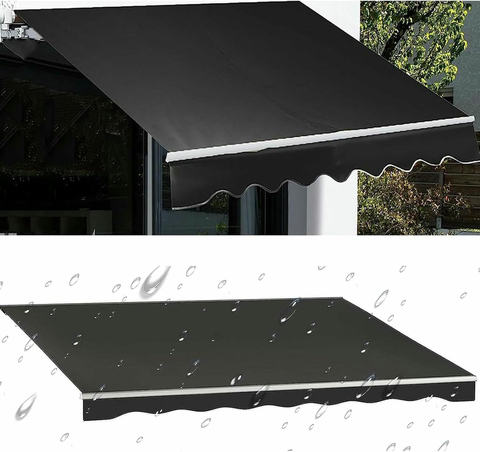 Auvent de terrasse 3x2,5m noir en tissu polyester imperméable sans cadre pour extérieur