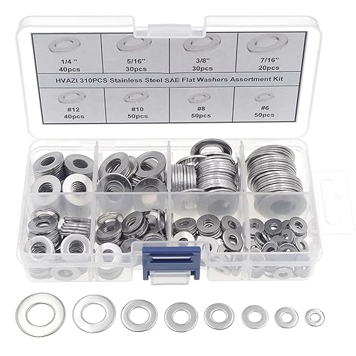 HVAZI Kit surtido de arandelas planas de acero inoxidable #6 a 716