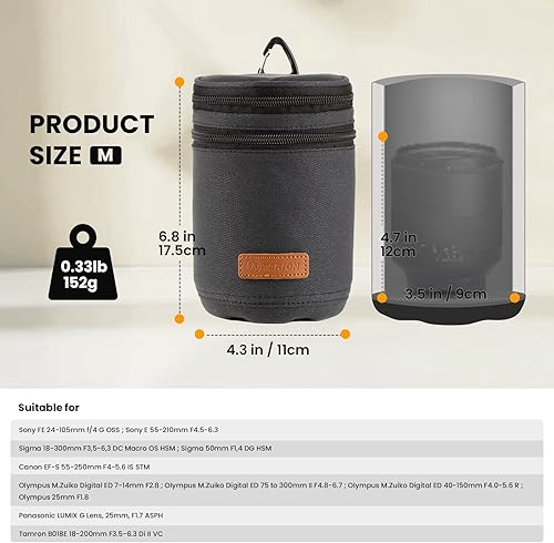 Vista 11 de TARION Funda rígida para lente de cámara profesional, bolsa acolchada para lente de cámara, bolsa de transporte para lente DSLR SLR, a prueba
