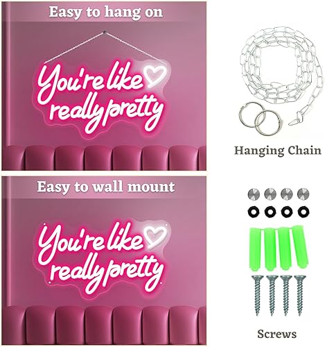Miniatura 4 de Letreros de neón con texto en inglés "You're Like Really Pretty Neon", luces LED de neón rosas para bodas, fiestas de compromiso, letreros de neón