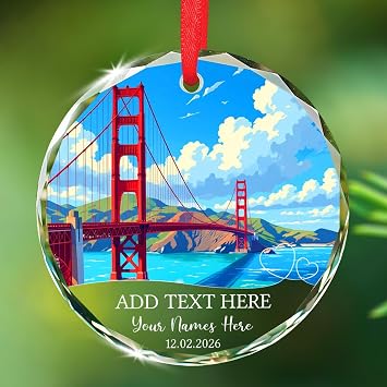 San Francisco Golden Gate Bridge Ornament 2026, Customized Text/Names & Date Golden Gate Bridge Christmas Ornaments, San Francisco Landmark Xmas Tree Decor, Personalized Travel Souvenir Ornament Gift