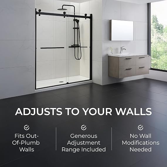 Frameless Double Sliding Shower Door 44-48 x 74 - SGCC Tempered Glass 3/8 Inch - Chrome Heavy Duty Hardware with Adjustable Wall Profiles