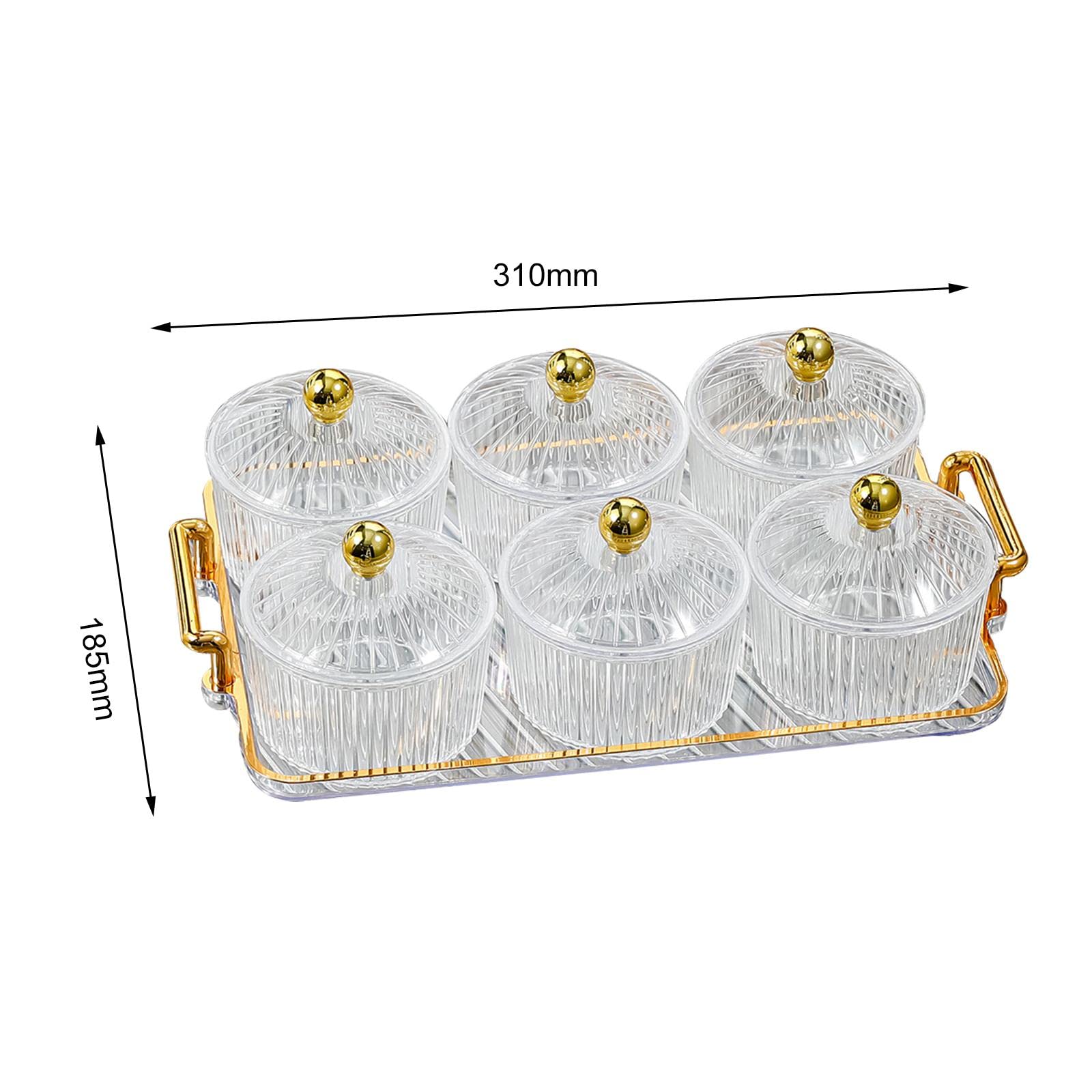 Bandeja para Condimentos Fuentes de Servir Ensaladas Postres de Vidrio con Recipientes Redondos con Tapa Y Asa Adecuada para Fiesta Cocina, 6 tazones Transparentes, Individual