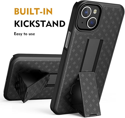 Miniatura 4 de Funda para iPhone 15 Plus, carcasa combinada delgada y resistente para iPhone 15 Plus con soporte, funda giratoria con clip para cinturón, funda
