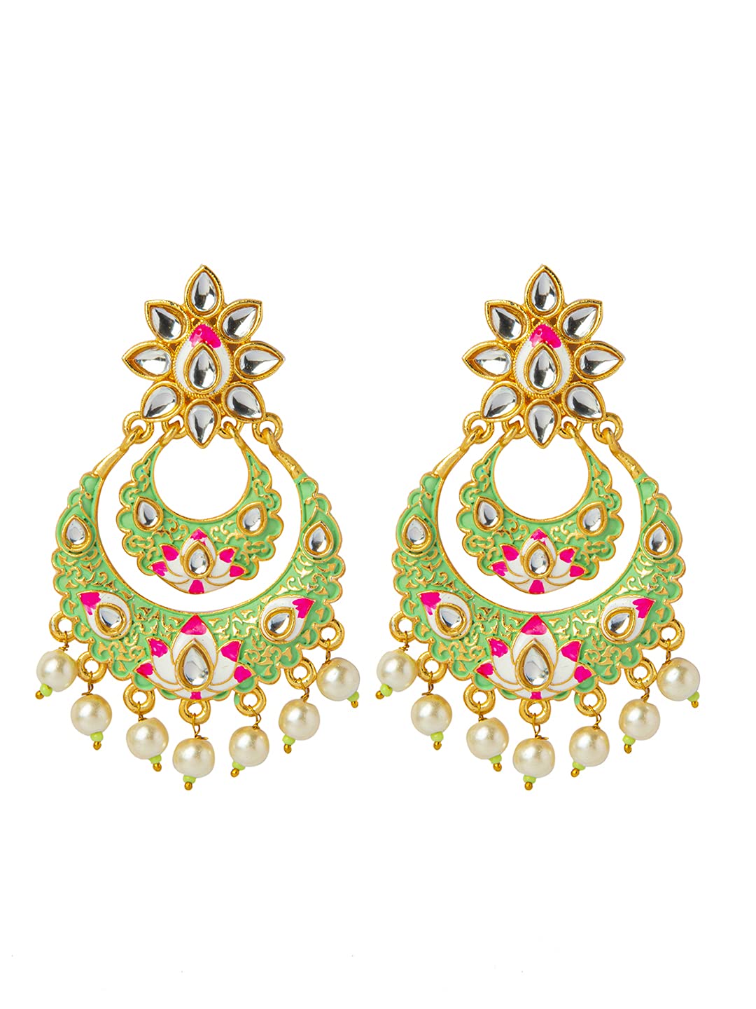 BodhaTraditional Indian Handcrafted Gold Plated Designer Traditional Ethnic Meenakari Kundan Chandbali Earrings Women