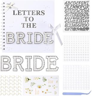 Mioxskrey Letters To The Bride Scrapbook Wedding Bridal DIY Blank Paper Memory Scrapbook Wedding Albums Supplies with Pearl Stickers, Bows, Metallic Letters, Flower Stickers, Tweezers, 8x8 Inch, White