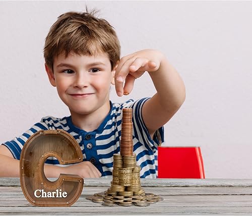 Vista 122 de Alcancía grande de madera personalizada para niños, alcancía con nombre personalizado, alcancía (nombre grabado láser) letras del alfabeto
