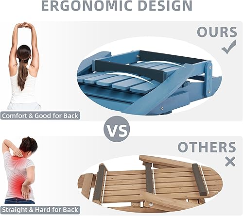 Miniatura 7 de Silla Adirondack plegable de madera de gran tamaño con otomana, respaldo y tabla de asiento premontados, silla de descanso para patio al aire libre,