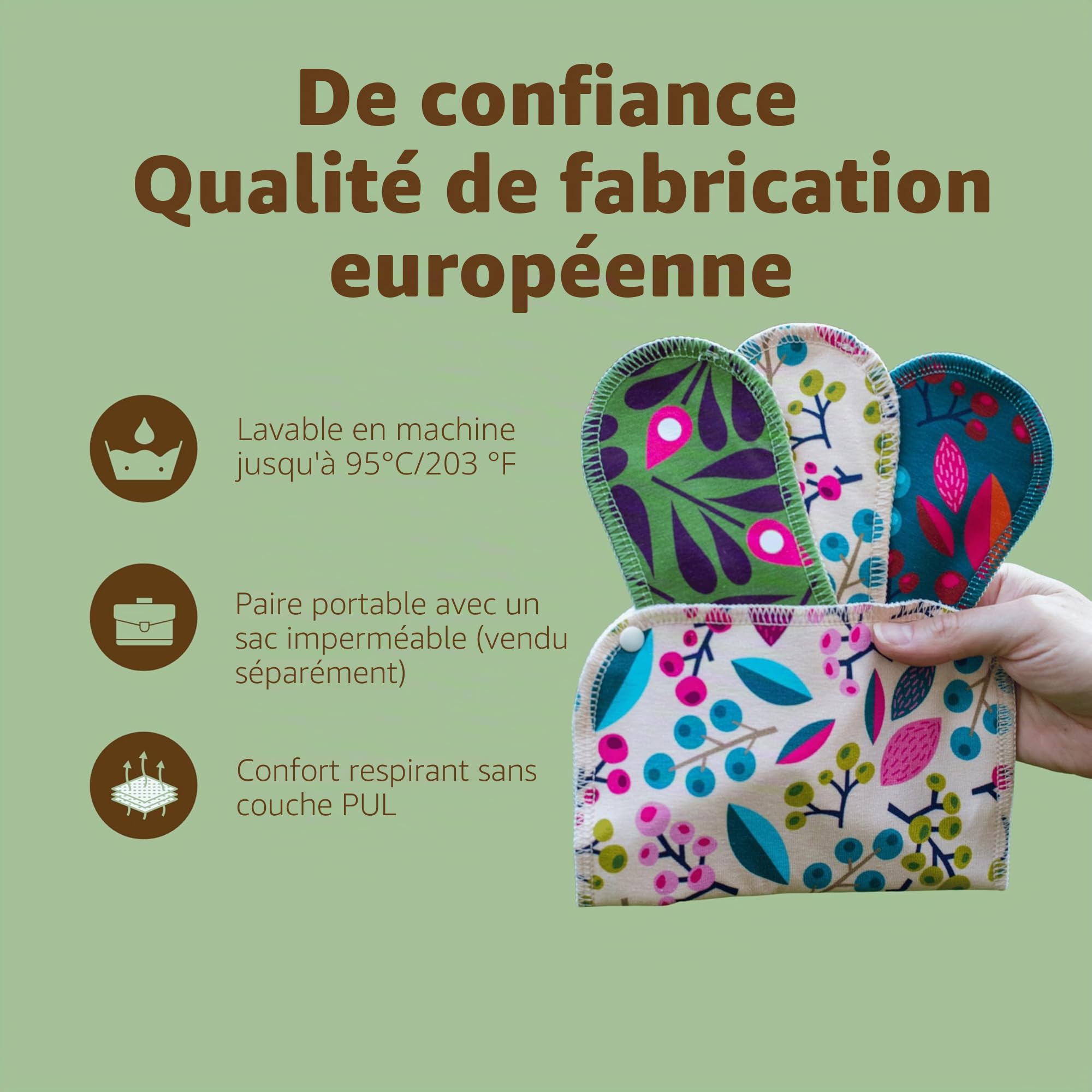 Natissy Protège-Slips Lavables en Coton Bio pour Femme, Pack 7 (Taille S)