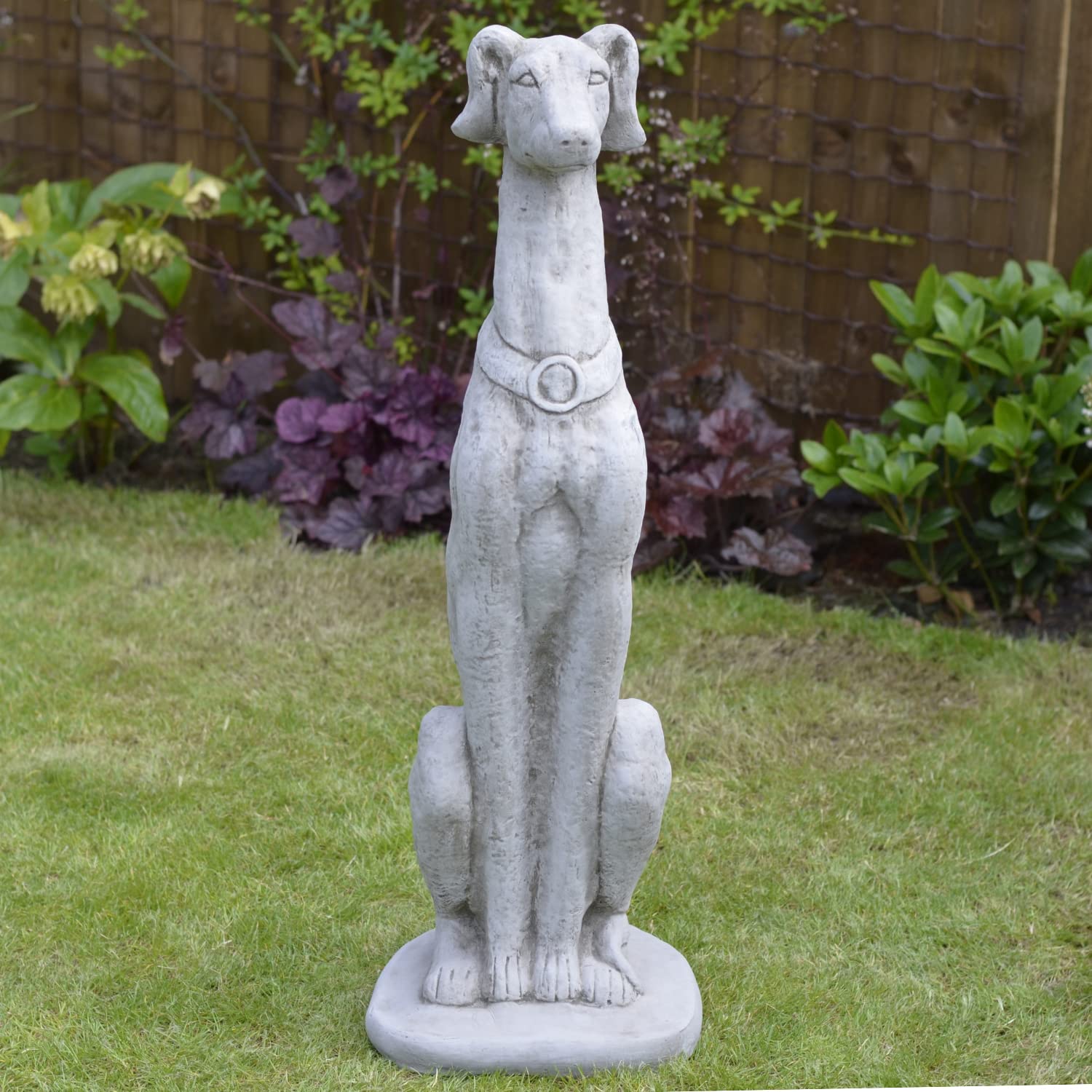 LIFE SIZE GREYHOUND PAIR HAND CAST STONE OUTDOOR GARDEN ORNAMENT DOG STATUE GIFT