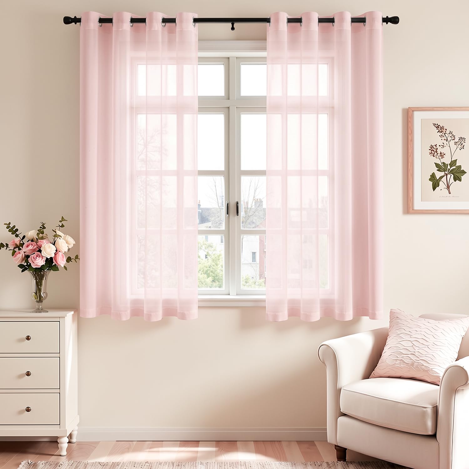 Vangao Gardinen mit kräuselband Voile Weiß Modern Vorhänge kurz 2er Set
