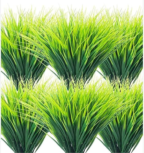 12 paquetes de plantas de césped artificial, arbustos artificiales, hierba de trigo, vegetación simulada en maceta para jardín, balcón, casa,